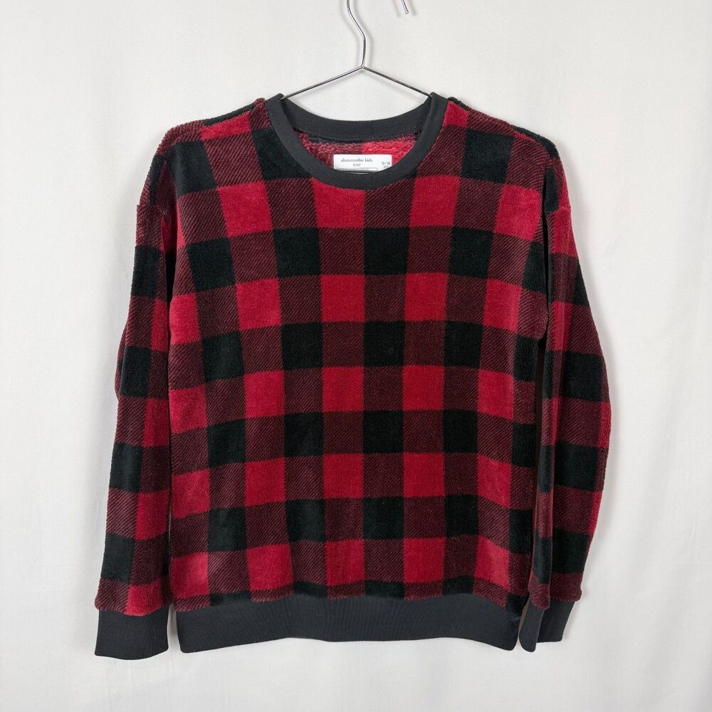 Abercrombie Kids Sleep Top Fuzzy Buffalo Plaid Holiday/Christmas Big Kid 13/14